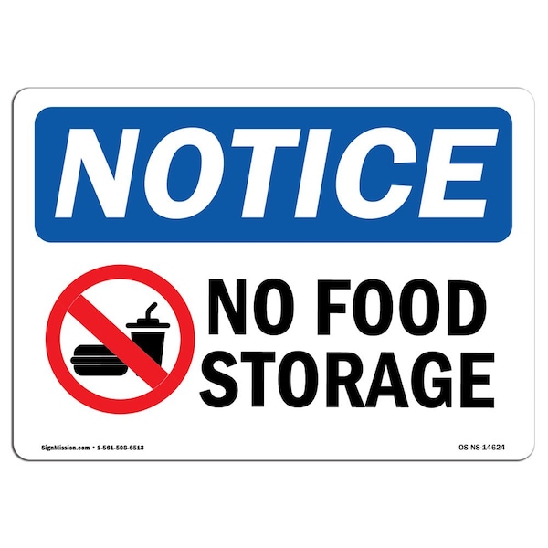 Safety Sign, OSHA Notice, 3.5" Height, No Food Storage Sign With Symbol, Landscape, 10PK